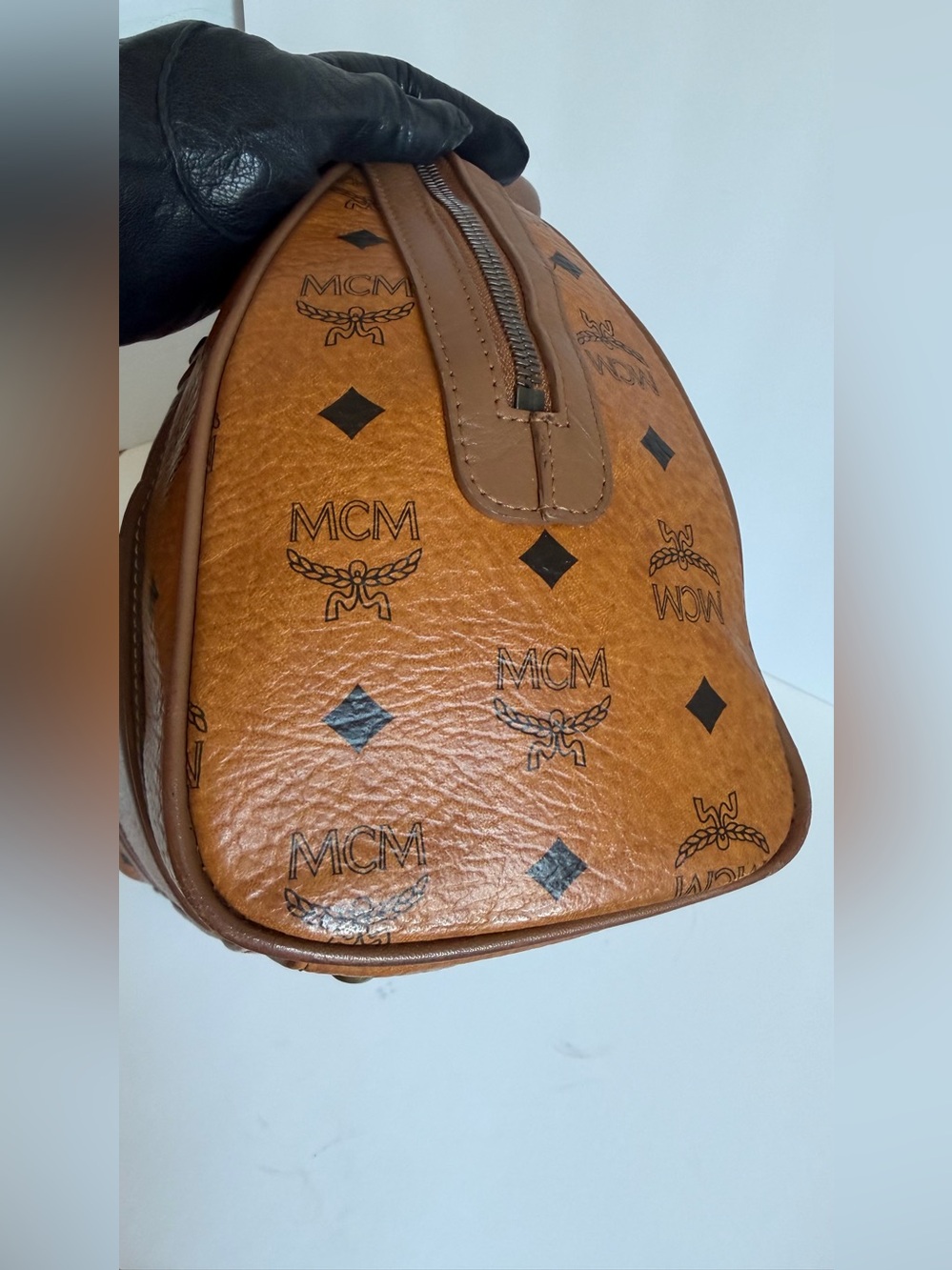 MCM Cognac Monogram Boston Satchel with Brown Trim - Picture 7 of 13